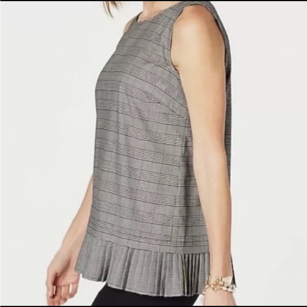J. Jill Glen Plaid Pleated Hem Tank Gray Size Large